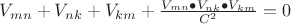 ${V}_{mn}+{V}_{nk}+{V}_{km}+\frac{{V}_{mn}\bullet {V}_{nk}\bullet {V}_{km}}{{C}^{2}}=0$