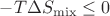 $-T \Delta S_{\mathrm{mix}} \leq 0$