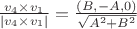 $\frac{v_4 \times v_1}{|v_4 \times v_1|} = \frac{(B, -A, 0)}{\sqrt{A^2 + B^2}}$