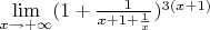 $\lim\limits_{x\to +\infty} (1+ \frac{\ 1}{x+1+\frac{1}{x}})^{3(x+1)}$