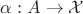 $\alpha : A \to \mathcal{X}$