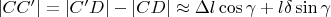 $\[|CC'| = |C'D| - |CD| \approx \Delta l\cos \gamma  + l\delta \sin \gamma \]$