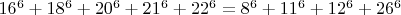 $16^6+18^6+20^6+21^6+22^6=8^6+11^6+12^6+26^6$