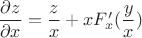 $\dfrac{\partial z}{\partial x}=\dfrac{z}{x}+xF_x'(\dfrac{y}{x})$