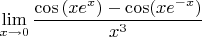 $\lim\limits_{x\to 0}\dfrac{\cos{(xe^x)}-\cos(xe^{-x})}{x^3}$