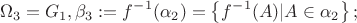 $$\Omega_3 =G_1 ,  \beta_3 := f^-^1  (\alpha_2)= \left\{ f^-^1 (A) | A\in \alpha_2   \right\}  ; $$