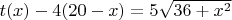 $t(x)-4(20-x)=5 \sqrt{36+x^2} $