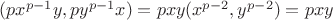 $(px^{p-1}y, py^{p-1}x) = pxy(x^{p-2}, y^{p-2}) = pxy$