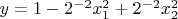 $y = 1 - 2^{-2}x_1^2 + 2^{-2}x_2^2$