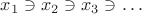 $x_1\ni x_2\ni x_3\ni\ldots$