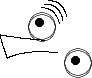 $$
\begin{picture}(300,200)
\multiput(40,40)(20,-20){2}{
\circle{15}
}
\multiput(40,39)(20,-20){2}{
\circle{15}
}
\multiput(43,50)(2,2){3}{
\qbezier(0,0)(8,0)(10,-9)
}
\qbezier(45,32)(30,33)(20,35)
\qbezier(24,22)(20,33)(20,35)
\qbezier(24,22)(34,27)(52,25)

\multiput(39,41.5)(20,-21){2}{
\circle*{5}
}
\end{picture}
$$
