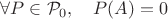 $\forall P \in {\cal P}_0, \quad P(A)=0$