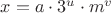 $x=a\cdot 3^u \cdot m^v$
