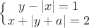 $\Big\{ \begin{matrix} y-|x|=1 \\ x+|y+a|=2\end{matrix} $