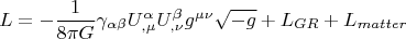 $$
L = -\frac{1}{8 \pi G} \gamma_{\alpha \beta} U^{\alpha}_{,\mu} U^{\beta}_{,\nu} g^{\mu \nu} \sqrt{-g}
+ L_{GR} + L_{matter}
$$