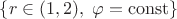 $\{r\in(1,2),\;\varphi=\mathrm{const}\}$