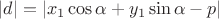 $|d|=|x_1\cos\alpha+y_1\sin\alpha-p|$