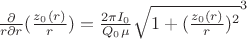 $\frac{\partial}{r\partial r}(\frac{z_0(r)}{r})=\frac{2\pi I_0}{Q_0\mu}\sqrt{1+(\frac{z_0(r)}{r})^2}^3$
