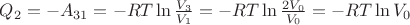 $Q_2=-A_{31}=-RT\ln \frac{V_3}{V_1}=-RT\ln \frac{2V_0}{V_0}=-RT\ln V_0$