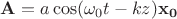 $\mathbf{A}=a \cos(\omega_0 t-k z) \mathbf{x_0}$