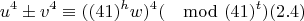 $$u^4\pm v^4\equiv ((41)^hw)^4(\mod (41)^t) (2.4)$$