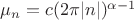 $\mu_n= c (2\pi |n|)^{\alpha-1}$