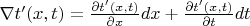 $\nabla t'(x,t)=\frac{\partial t'(x,t)}{\partial x}dx+\frac{\partial t'(x,t)}{\partial t}dt$