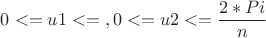 $0<=u1<=бесконечности, 0<=u2<=\dfrac{2*Pi}{n}$