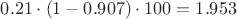 $0.21 \cdot (1-0.907) \cdot 100=1.953$