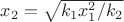 $x_2 = \sqrt{k_1 x_1 ^2/k_2}$