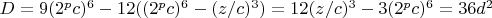 $ D = 9(2^pc)^6 - 12((2^pc)^6 - (z/c)^3) = 12(z/c)^3 - 3(2^pc)^6 = 36d^2 $