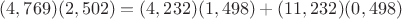 $(4,769)(2,502) = (4,232)(1,498) + (11,232)(0,498)$