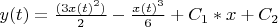 $y(t)=\frac {(3x(t)^2)} {2}-\frac {x(t)^3} {6}+C_1*x+C_2$