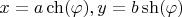 $x=a\ch(\varphi), y=b\sh(\varphi)$