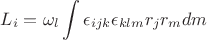 $$L_i=\omega_l \int{\epsilon_{ijk} \epsilon_{klm} r_j r_m dm}$$