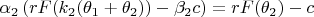 $\alpha _2\left( rF(k _2(\theta _1+\theta _2))- \beta _2c\right) =rF(\theta _2)-c$