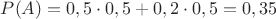 $P(A)=0,5\cdot 0,5+0,2\cdot 0,5=0,35$