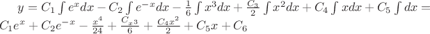 $y=C_1 \int e^xdx-C_2 \int e^{-x}dx-\frac{1}{6} \int x^3dx+\frac{C_3}{2} \int x^2dx+C_4 \int xdx+C_5 \int dx= C_1e^x+C_2e^{-x}-\frac{x^4}{24}+\frac{C_#x^3}{6}+\frac{C_4x^2}{2}+C_5x+C_6$