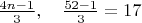 $\frac{4n-1}{3}, \quad \frac {52-1}{3} = 17$