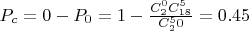 $P_c =0 - P_0=1- \frac{C^0_2C^5_{18}}{C^5_20}}=0.45$