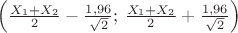 $\left(\frac{X_1+X_2}{2}-\frac{1,96}{\sqrt{2}};\, \frac{X_1+X_2}{2}+\frac{1,96}{\sqrt{2}}\right)$