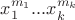 $x_1^{m_1}...x_k^{m_k}$