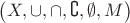 $\left( X,\cup,\cap,\complement,\emptyset,M \right)$ $\left( X,\cup,\cap,\complement,\emptyset,M \right)$