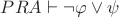 $PRA \vdash \neg \varphi \vee \psi$