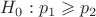 $H_0: p_1\geqslant p_2$