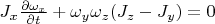 $J_x\frac{\partial\omega_x}{\partial t} + \omega_y\omega_z(J_z - J_y) = 0$