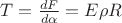 $T=\frac{dF}{d\alpha}=E\rho R$