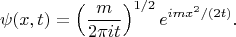$$\psi(x,t)=\left ( \frac{m}{2\pi i t} \right )^{1/2} e^{im x^2/(2t)}.$$