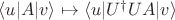 $\langle u|A|v\rangle\mapsto \langle u| U^\dagger U A|v\rangle$