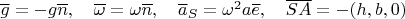 $\overline g=-g\overline n,\quad\overline \omega=\omega\overline n,\quad \overline a_S=\omega^2a\overline e,\quad \overline {SA}=-(h,b,0)$